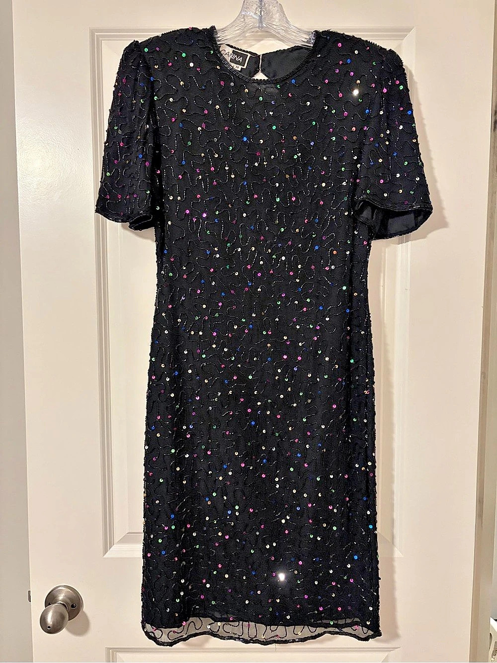 Vintage Carina Black Beaded Mini Dress Size Medium